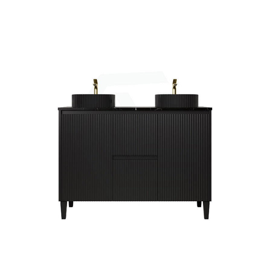 Lukka Crete Modern 600-1500mm Matt Black/White Freestanding Vanity with Legs PVC Board Linear Surface