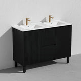 Lukka Crete Modern 600-1500mm Matt Black/White Freestanding Vanity with Legs PVC Board Linear Surface