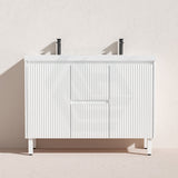 Lukka Crete Modern 600-1500mm Matt Black/White Freestanding Vanity with Legs PVC Board Linear Surface