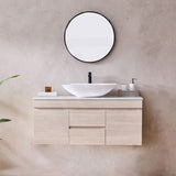 Lukka Camden Modern 1200mm Wall Hung Vanity E0 MDF Wood Grain PVC Film Cabinet with Middle Drawers In Various Colours