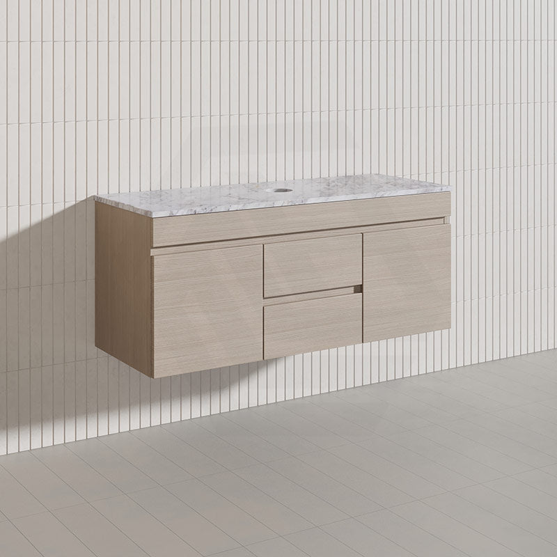 Lukka Camden Modern 1200mm Wall Hung Vanity E0 MDF Wood Grain PVC Film Cabinet with Middle Drawers In Various Colours