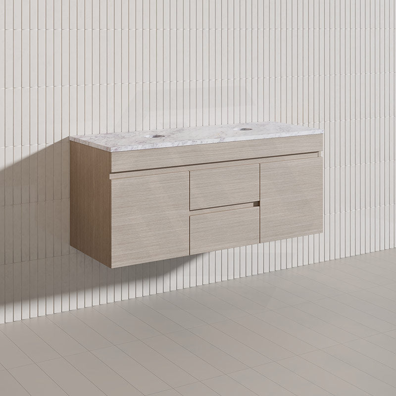 Lukka Camden Modern 1200mm Wall Hung Vanity E0 MDF Wood Grain PVC Film Cabinet with Middle Drawers In Various Colours