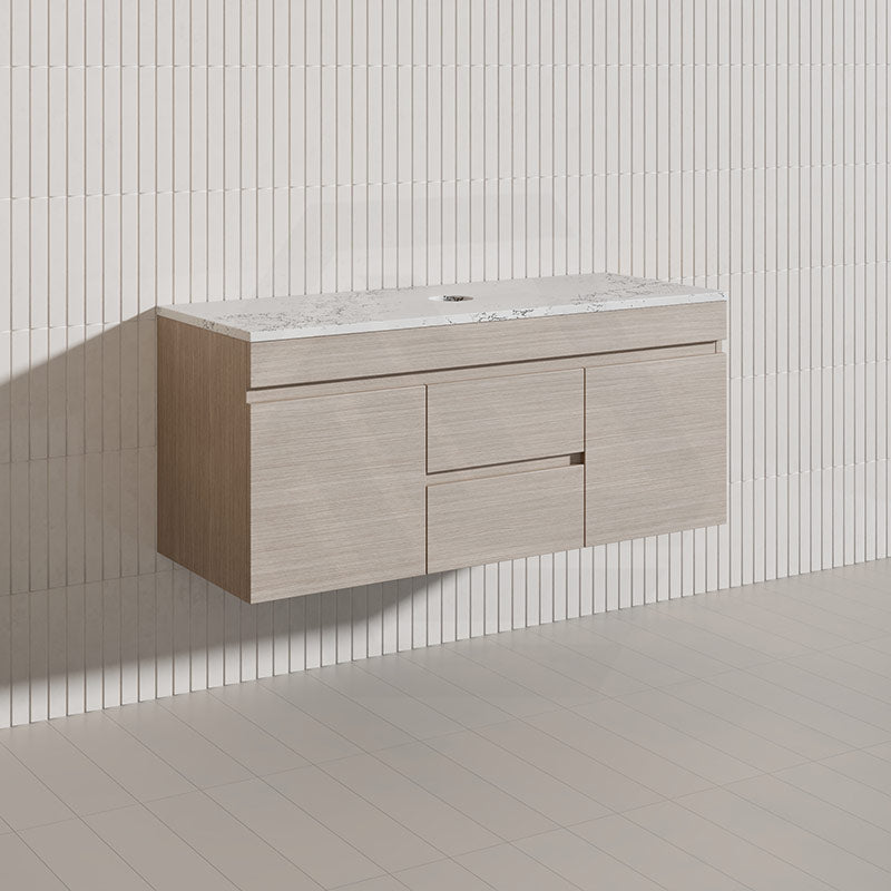 Lukka Camden Modern 1200mm Wall Hung Vanity E0 MDF Wood Grain PVC Film Cabinet with Middle Drawers In Various Colours