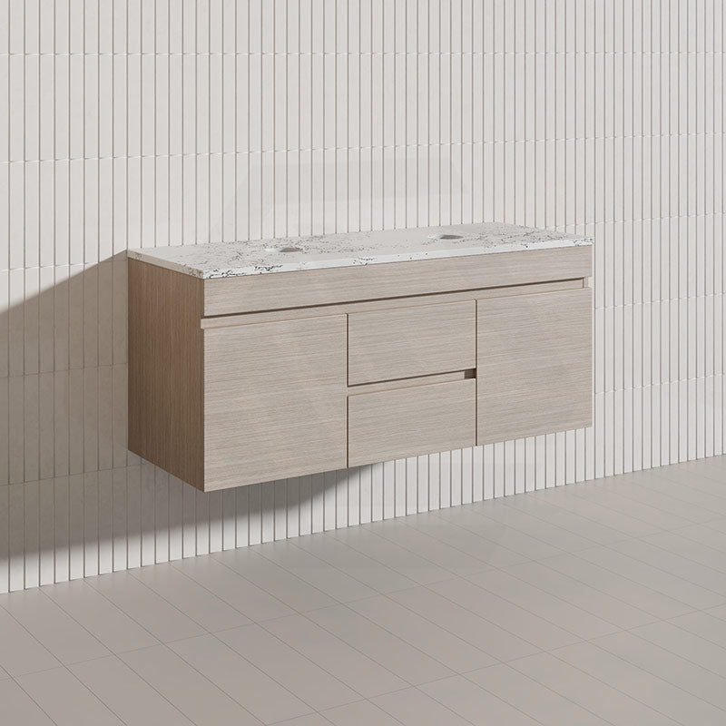 Lukka Camden Modern 1200mm Wall Hung Vanity E0 MDF Wood Grain PVC Film Cabinet with Middle Drawers In Various Colours