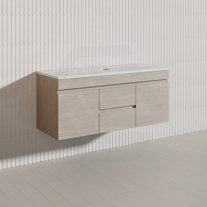 Lukka Camden Modern 1200mm Wall Hung Vanity E0 MDF Wood Grain PVC Film Cabinet with Middle Drawers In Various Colours
