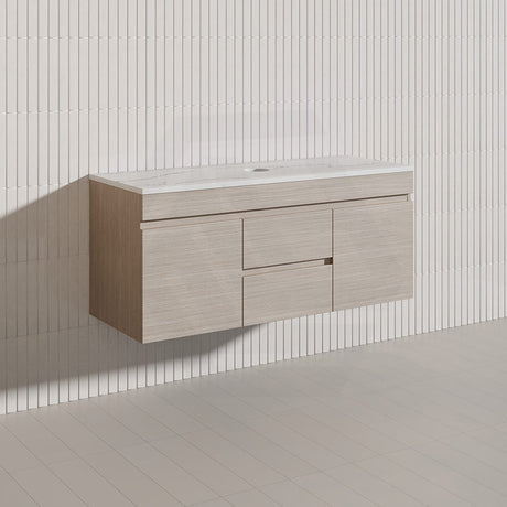 Lukka Camden Modern 1200mm Wall Hung Vanity E0 MDF Wood Grain PVC Film Cabinet with Middle Drawers In Various Colours