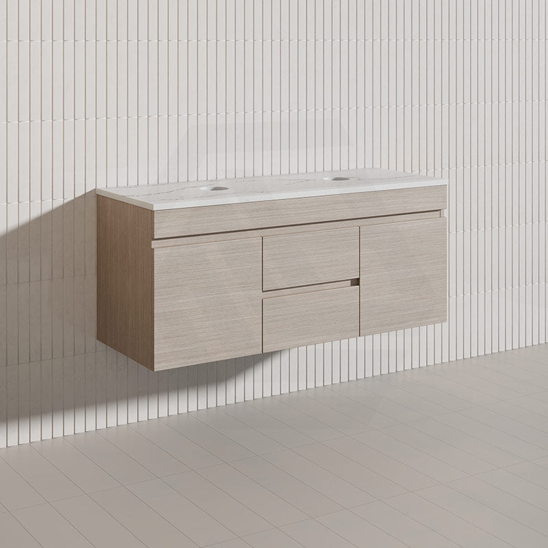 Lukka Camden Modern 1200mm Wall Hung Vanity E0 MDF Wood Grain PVC Film Cabinet with Middle Drawers In Various Colours