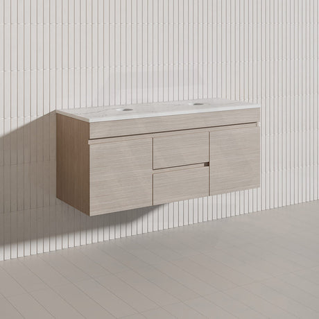 Lukka Camden Modern 1200mm Wall Hung Vanity E0 MDF Wood Grain PVC Film Cabinet with Middle Drawers In Various Colours