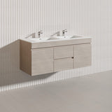 Lukka Camden Modern 1200mm Wall Hung Vanity E0 MDF Wood Grain PVC Film Cabinet with Middle Drawers In Various Colours