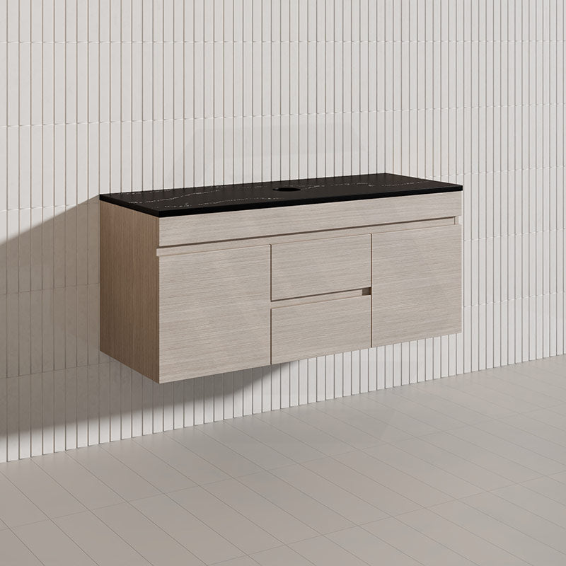 Lukka Camden Modern 1200mm Wall Hung Vanity E0 MDF Wood Grain PVC Film Cabinet with Middle Drawers In Various Colours