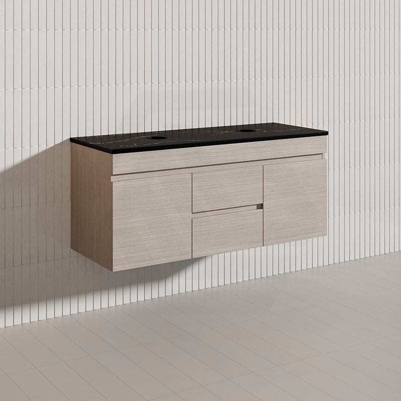 Lukka Camden Modern 1200mm Wall Hung Vanity E0 MDF Wood Grain PVC Film Cabinet with Middle Drawers In Various Colours