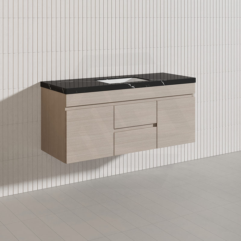 Lukka Camden Modern 1200mm Wall Hung Vanity E0 MDF Wood Grain PVC Film Cabinet with Middle Drawers In Various Colours