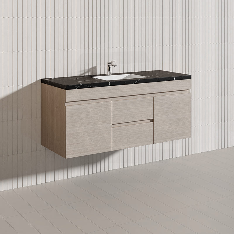 Lukka Camden Modern 1200mm Wall Hung Vanity E0 MDF Wood Grain PVC Film Cabinet with Middle Drawers In Various Colours