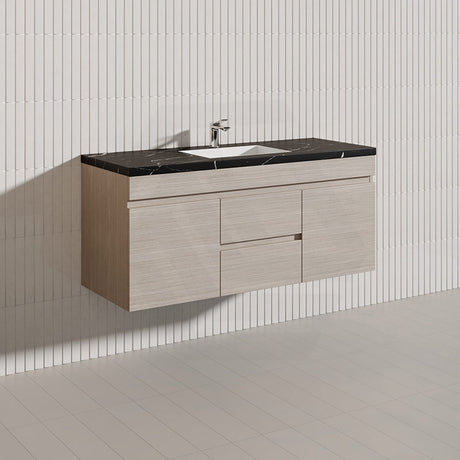 Lukka Camden Modern 1200mm Wall Hung Vanity E0 MDF Wood Grain PVC Film Cabinet with Middle Drawers In Various Colours
