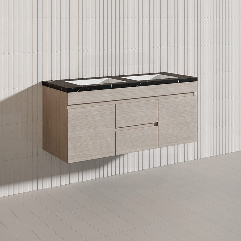 Lukka Camden Modern 1200mm Wall Hung Vanity E0 MDF Wood Grain PVC Film Cabinet with Middle Drawers In Various Colours