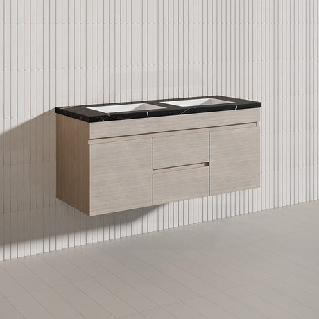 Lukka Camden Modern 1200mm Wall Hung Vanity E0 MDF Wood Grain PVC Film Cabinet with Middle Drawers In Various Colours