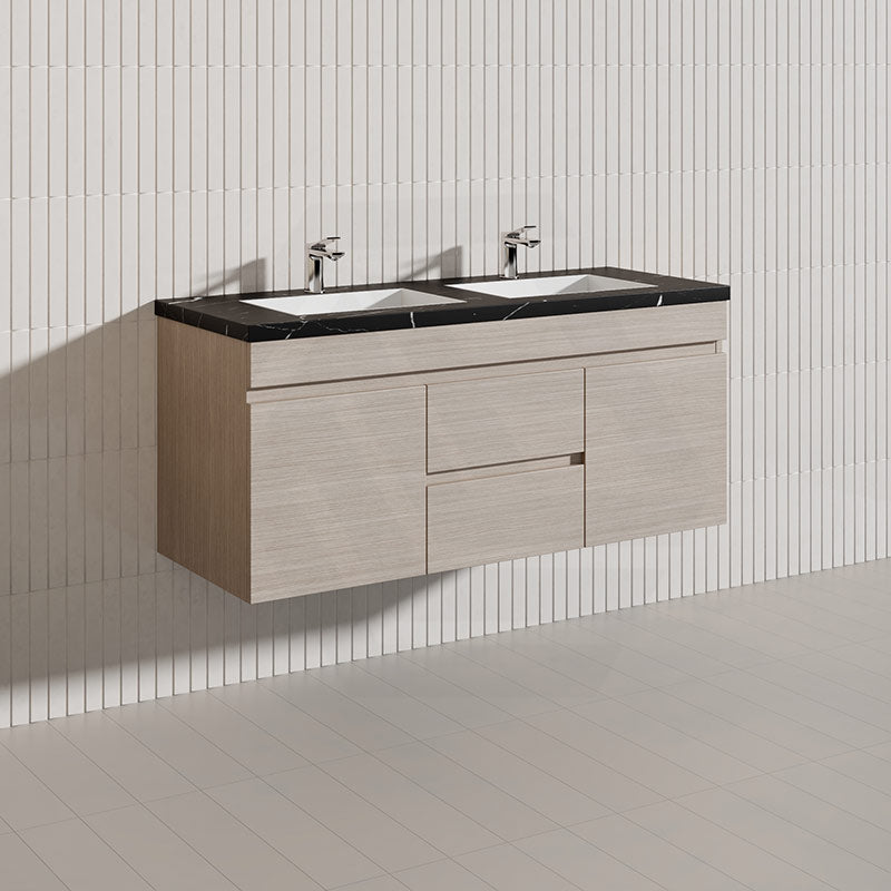 Lukka Camden Modern 1200mm Wall Hung Vanity E0 MDF Wood Grain PVC Film Cabinet with Middle Drawers In Various Colours