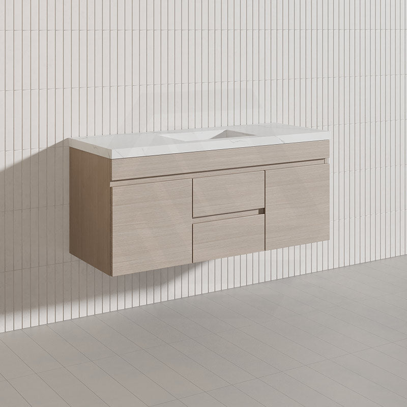Lukka Camden Modern 1200mm Wall Hung Vanity E0 MDF Wood Grain PVC Film Cabinet with Middle Drawers In Various Colours