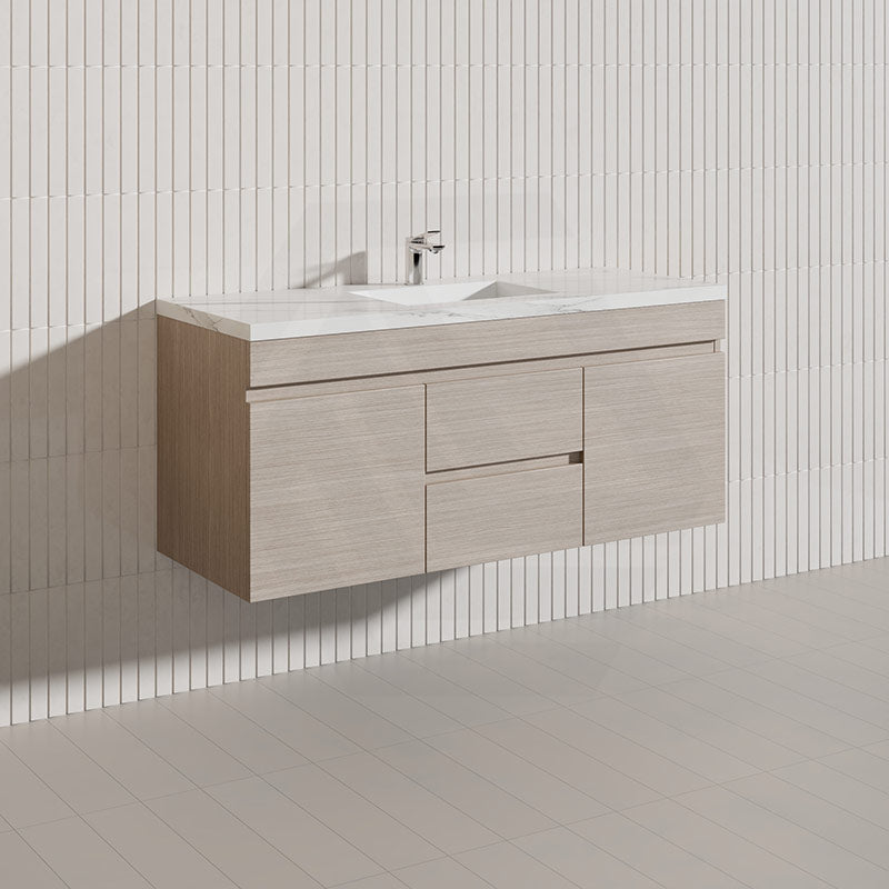 Lukka Camden Modern 1200mm Wall Hung Vanity E0 MDF Wood Grain PVC Film Cabinet with Middle Drawers In Various Colours