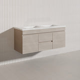 Lukka Camden Modern 1200mm Wall Hung Vanity E0 MDF Wood Grain PVC Film Cabinet with Middle Drawers In Various Colours