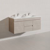 Lukka Camden Modern 1200mm Wall Hung Vanity E0 MDF Wood Grain PVC Film Cabinet with Middle Drawers In Various Colours