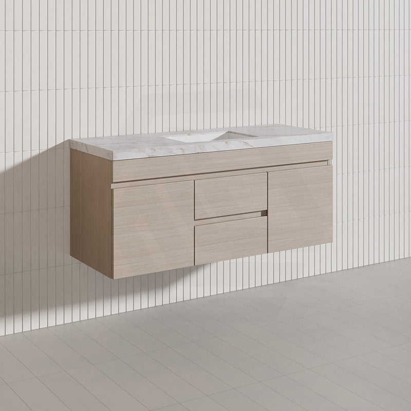 Lukka Camden Modern 1200mm Wall Hung Vanity E0 MDF Wood Grain PVC Film Cabinet with Middle Drawers In Various Colours