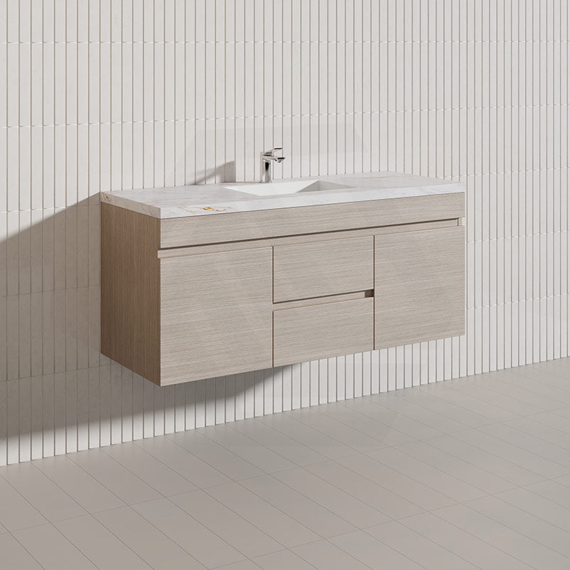 Lukka Camden Modern 1200mm Wall Hung Vanity E0 MDF Wood Grain PVC Film Cabinet with Middle Drawers In Various Colours