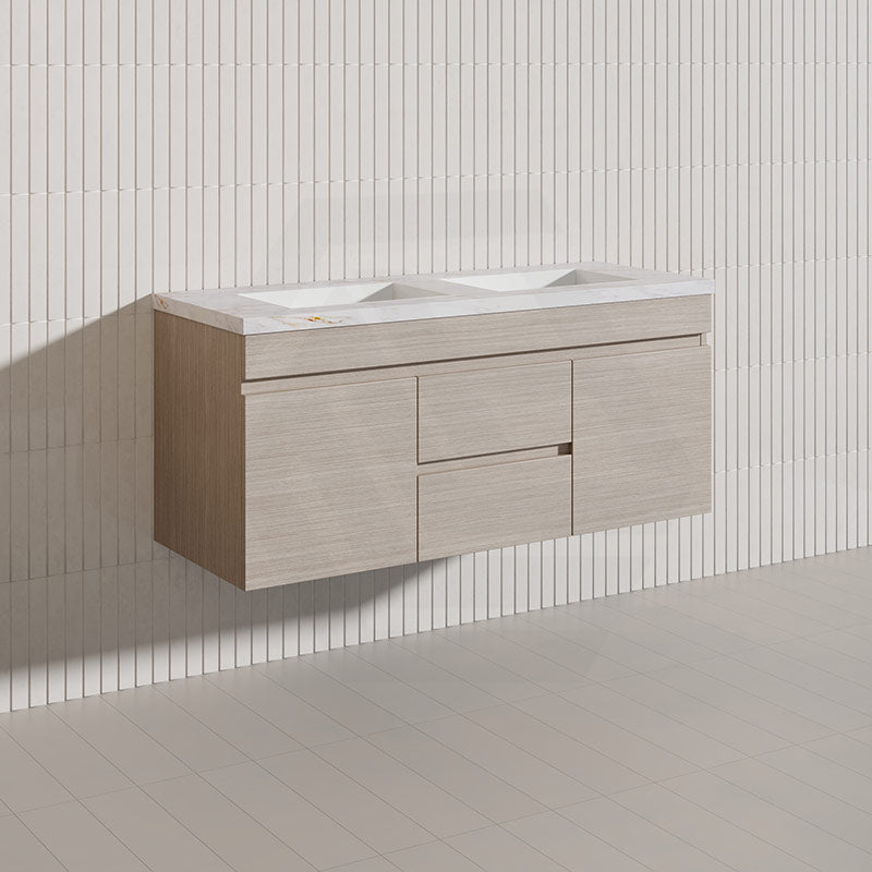 Lukka Camden Modern 1200mm Wall Hung Vanity E0 MDF Wood Grain PVC Film Cabinet with Middle Drawers In Various Colours