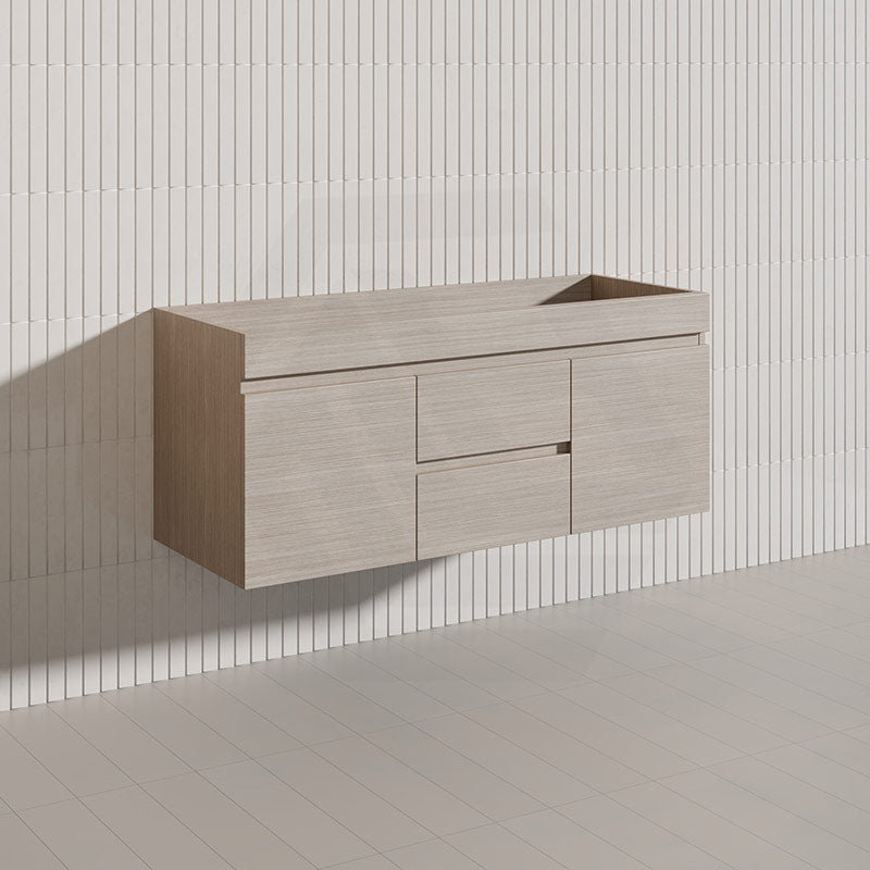 Lukka Camden Modern 1200mm Wall Hung Vanity E0 MDF Wood Grain PVC Film Cabinet with Middle Drawers In Various Colours