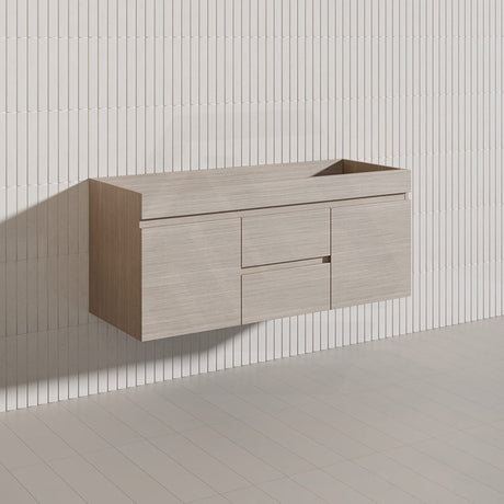 Lukka Camden Modern 1200mm Wall Hung Vanity E0 MDF Wood Grain PVC Film Cabinet with Middle Drawers In Various Colours