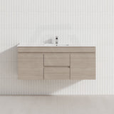 Lukka Camden Modern 1200mm Wall Hung Vanity E0 MDF Wood Grain PVC Film Cabinet with Middle Drawers In Various Colours
