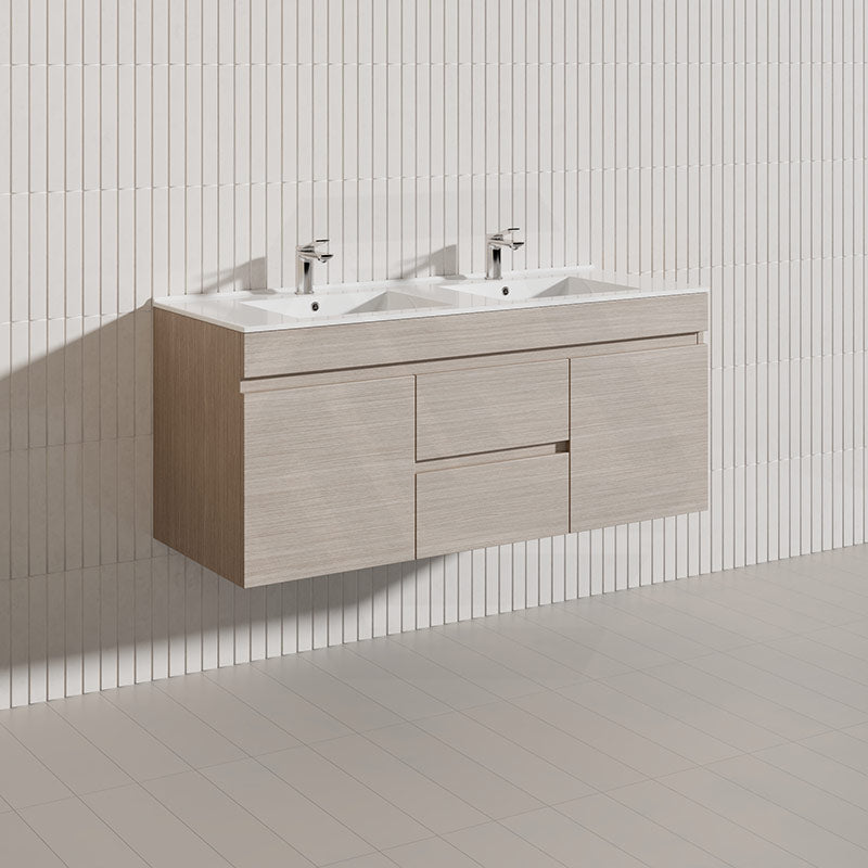 Lukka Camden Modern 1200mm Wall Hung Vanity E0 MDF Wood Grain PVC Film Cabinet with Middle Drawers In Various Colours