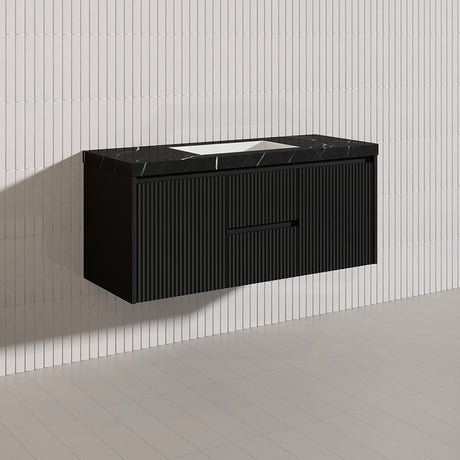 1200mm Lukka Crete Wall Hung Bathroom Fluted Vanity Matt White/Black PVC Board Single/Double Bowls Available