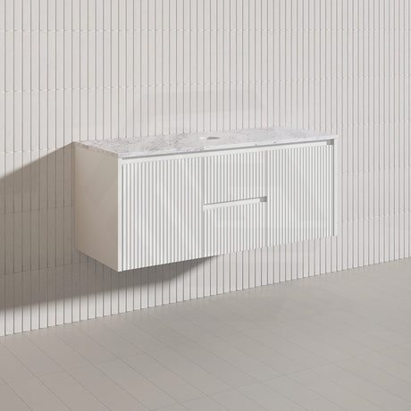 1200mm Lukka Crete Wall Hung Bathroom Fluted Vanity Matt White/Black PVC Board Single/Double Bowls Available