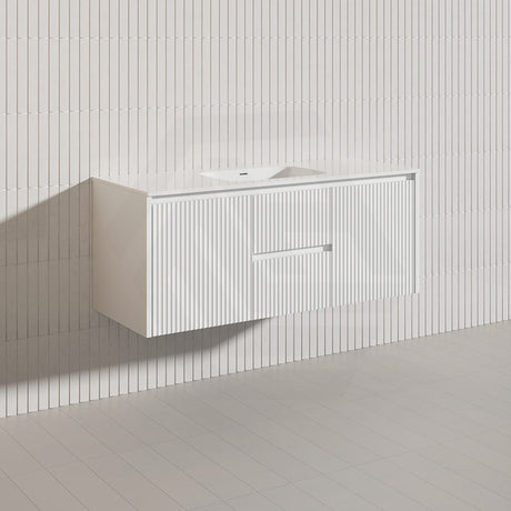 1200mm Lukka Crete Wall Hung Bathroom Fluted Vanity Matt White/Black PVC Board Single/Double Bowls Available