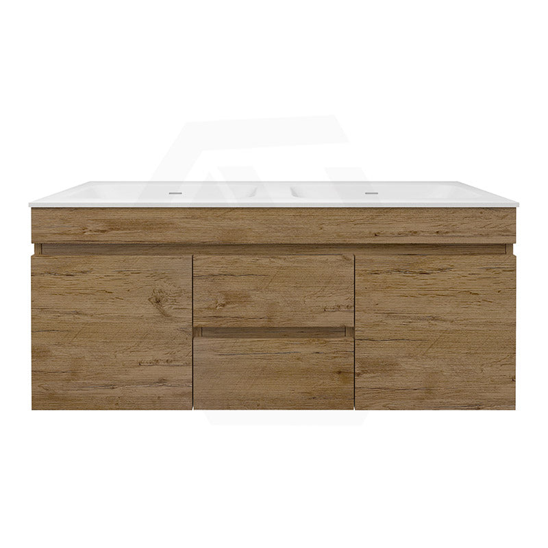 Lukka Camden Modern 1200mm Wall Hung Vanity E0 MDF Wood Grain PVC Film Cabinet with Middle Drawers In Various Colours