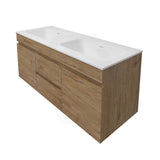 Lukka Camden Modern 1200mm Wall Hung Vanity E0 MDF Wood Grain PVC Film Cabinet with Middle Drawers In Various Colours
