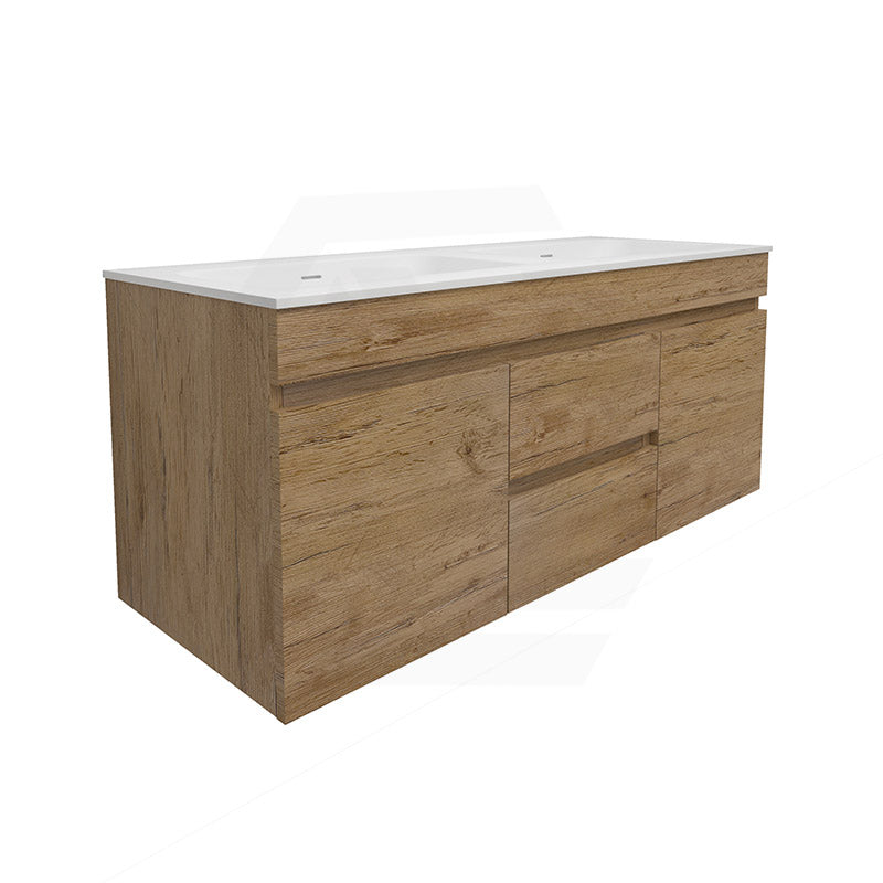 Lukka Camden Modern 1200mm Wall Hung Vanity E0 MDF Wood Grain PVC Film Cabinet with Middle Drawers In Various Colours