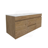 Lukka Camden Modern 1200mm Wall Hung Vanity E0 MDF Wood Grain PVC Film Cabinet with Middle Drawers In Various Colours