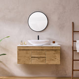 Lukka Camden Modern 1200mm Wall Hung Vanity E0 MDF Wood Grain PVC Film Cabinet with Middle Drawers In Various Colours