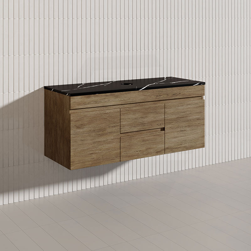 Lukka Camden Modern 1200mm Wall Hung Vanity E0 MDF Wood Grain PVC Film Cabinet with Middle Drawers In Various Colours