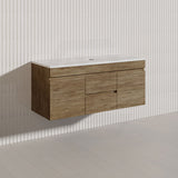 Lukka Camden Modern 1200mm Wall Hung Vanity E0 MDF Wood Grain PVC Film Cabinet with Middle Drawers In Various Colours