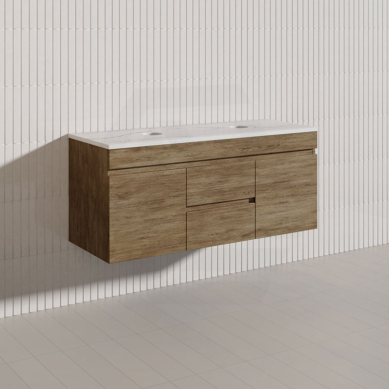 Lukka Camden Modern 1200mm Wall Hung Vanity E0 MDF Wood Grain PVC Film Cabinet with Middle Drawers In Various Colours