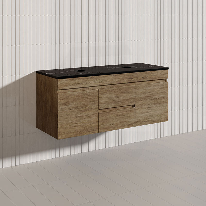 Lukka Camden Modern 1200mm Wall Hung Vanity E0 MDF Wood Grain PVC Film Cabinet with Middle Drawers In Various Colours