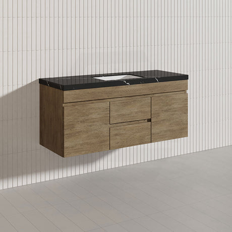 Lukka Camden Modern 1200mm Wall Hung Vanity E0 MDF Wood Grain PVC Film Cabinet with Middle Drawers In Various Colours
