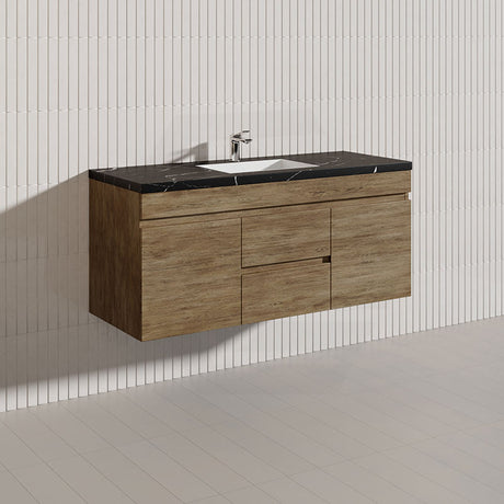 Lukka Camden Modern 1200mm Wall Hung Vanity E0 MDF Wood Grain PVC Film Cabinet with Middle Drawers In Various Colours