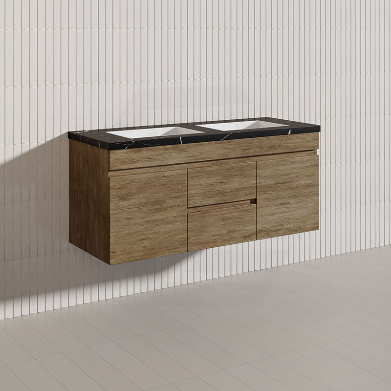 Lukka Camden Modern 1200mm Wall Hung Vanity E0 MDF Wood Grain PVC Film Cabinet with Middle Drawers In Various Colours