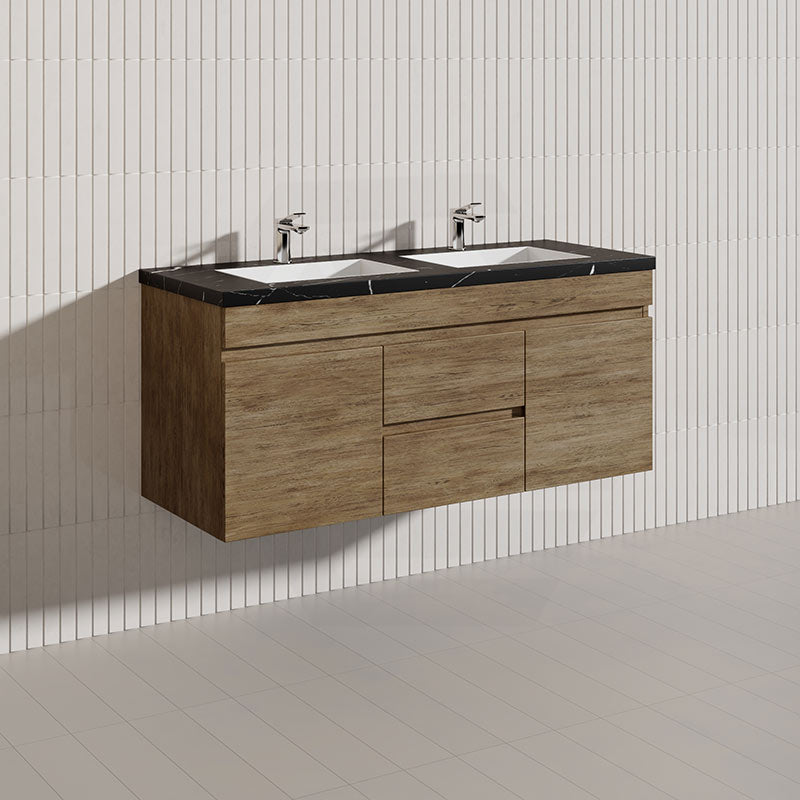 Lukka Camden Modern 1200mm Wall Hung Vanity E0 MDF Wood Grain PVC Film Cabinet with Middle Drawers In Various Colours
