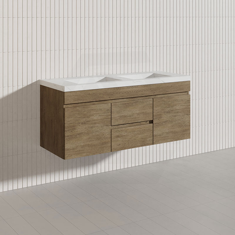 Lukka Camden Modern 1200mm Wall Hung Vanity E0 MDF Wood Grain PVC Film Cabinet with Middle Drawers In Various Colours