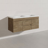 Lukka Camden Modern 1200mm Wall Hung Vanity E0 MDF Wood Grain PVC Film Cabinet with Middle Drawers In Various Colours